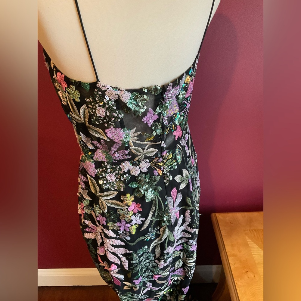 Mac Duggal Spaghetti Strap Bustier Embroidered Applique floral sequin Gown Sz 6 - Picture 12 of 16